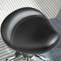 Rulleskammel, højdejusterbar arbejdsskammel med hjul, roterende salontaburet til massage, kunstlæder, sort, 48 x 48 x 54-69 cm