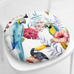 Rund linnedpude stolhynde, quiltet sædehynde blomster- og fugleserie gulv tatami komfortable polstrede sofa spisebordsstole hynder COLOR Blue Parrot | Fyndiq