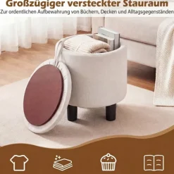 Rund linnedpuf med opbevaring, beige, Ø38 cm