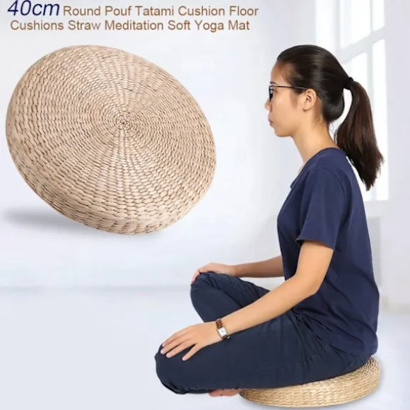 Rund Meditationspude af Halm - 40 cm Blød Yogamåtte
