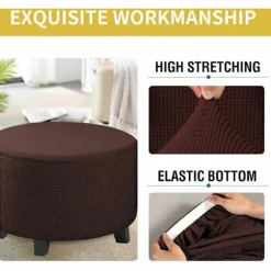 Rund Ottoman Betræk Jacquard Stretch Puf Betræk, Fodskammel Betræk Møbelbeskytter Skammel Betræk med Elastisk Bund Skridsikker, LILLE