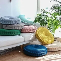 Rund Pude Stolhynde Hængende Vaskbar Blød Mesh Sædehynde Stolhynder til Indendørs Udendørs Gulv, Stol, Sofa, Pejs, Seng, Kontor 40cm (Off-white)