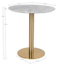 Rund spisebord 70x75 cm i hvid marmor-look og messing - DERVAL Vit