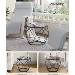 Runde sofaborde, sæt med 2 sideborde, moderne stil, skifergrå og blæksort