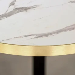 Rundt bord Ø 70 cm - model Round hvid marmor med messingkanter Vit