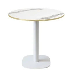 Rundt bord Ø 70 cm - model Round hvid marmor hvid messingkanter Vit