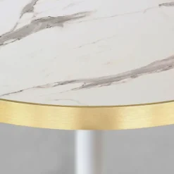 Rundt bord Ø 70 cm - model Round hvid marmor hvid messingkanter Vit