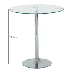 Rundt glas spisebord, 70 cm, metal understel