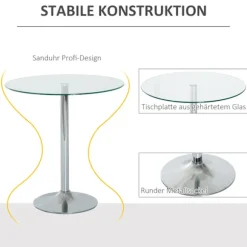 Rundt glas spisebord, 70 cm, metal understel