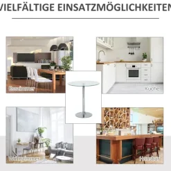 Rundt glas spisebord, 70 cm, metal understel