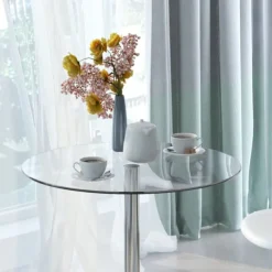 Rundt glas spisebord, 70 cm, metal understel