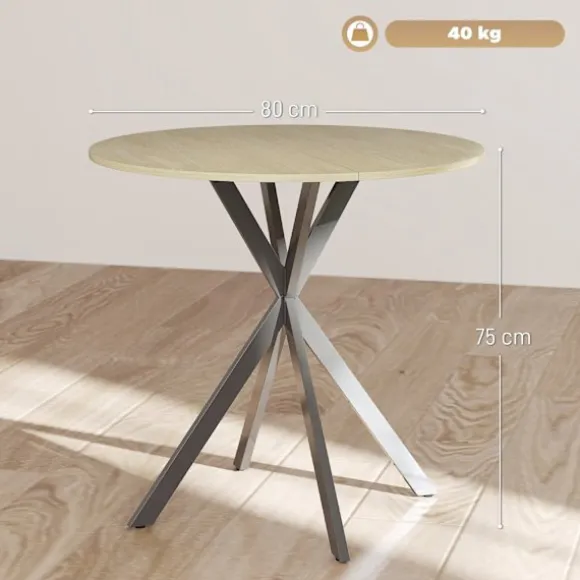 Rundt køkkenbord, 80 cm, kompakt bordplade, spånplade, metal, hvid eg+sort