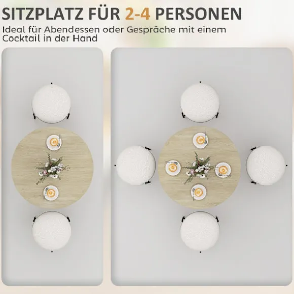 Rundt køkkenbord, 80 cm, kompakt bordplade, spånplade, metal, hvid eg+sort