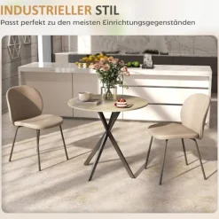 Rundt køkkenbord, 80 cm, kompakt bordplade, spånplade, metal, hvid eg+sort