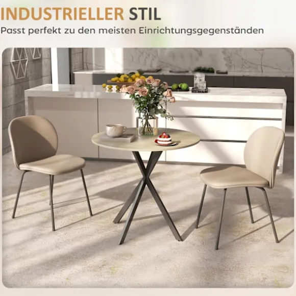 Rundt køkkenbord, 80 cm, kompakt bordplade, spånplade, metal, hvid eg+sort