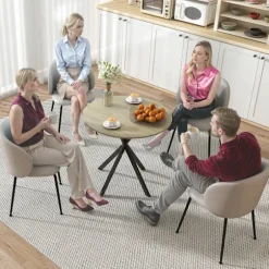 Rundt køkkenbord, 80 cm, kompakt bordplade, spånplade, metal, hvid eg+sort