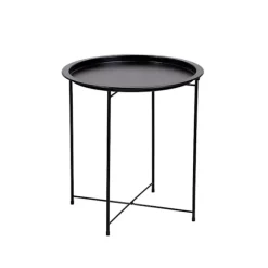 Rundt metal sidebord, indendørs eller udendørs brug, sammenklappeligt terrassebord med aftagelig bakke, let, men robust konstruktion, slidstærk