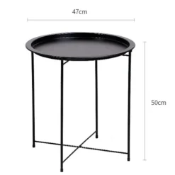 Rundt metal sidebord, indendørs eller udendørs brug, sammenklappeligt terrassebord med aftagelig bakke, let, men robust konstruktion, slidstærk