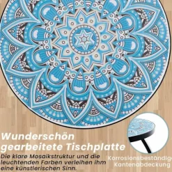 Rundt Mosaik Sidebord – 35x55 cm, Blå/Sort