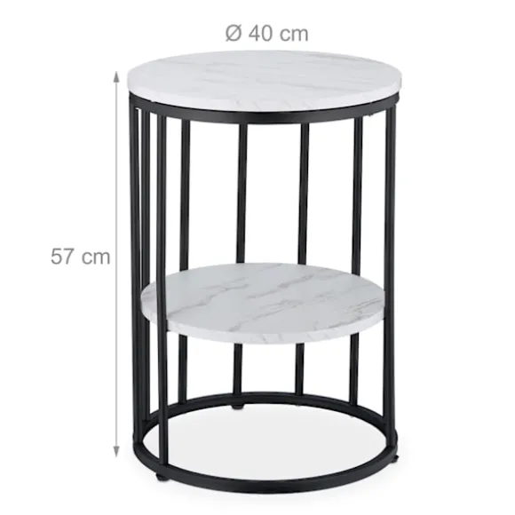 Rundt sidebord i marmorlook med 2 niveauer