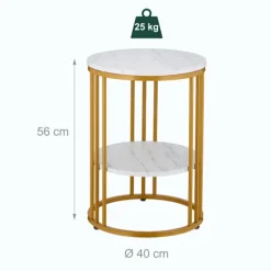 Rundt sidebord i marmorlook med 2 niveauer