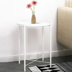 Rundt sidebord i pulverlakeret metal 44 cm - Hvid