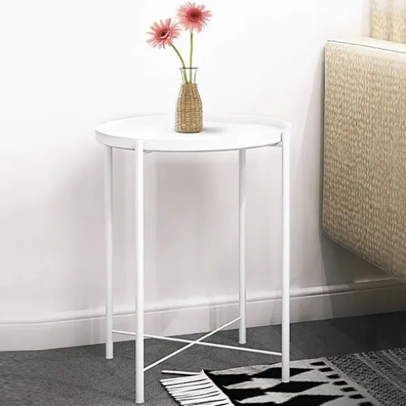 Rundt sidebord i pulverlakeret metal 44 cm - Hvid