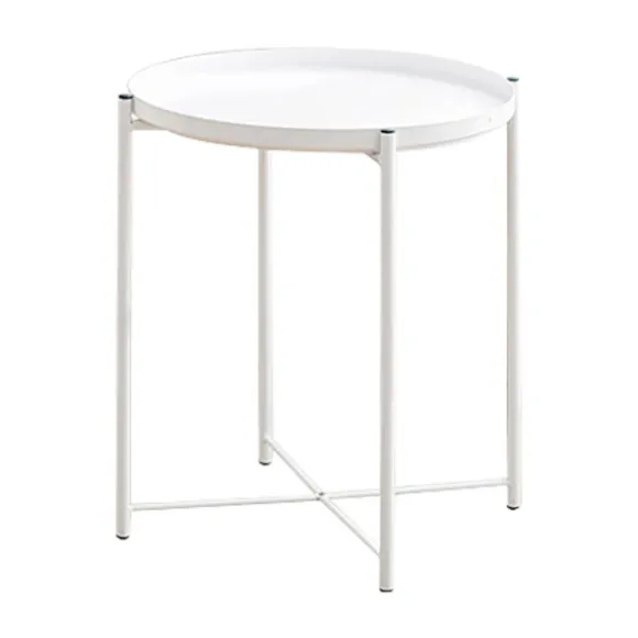 Rundt sidebord i pulverlakeret metal 44 cm - Hvid