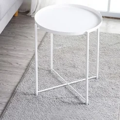 Rundt sidebord i pulverlakeret metal 44 cm - Hvid