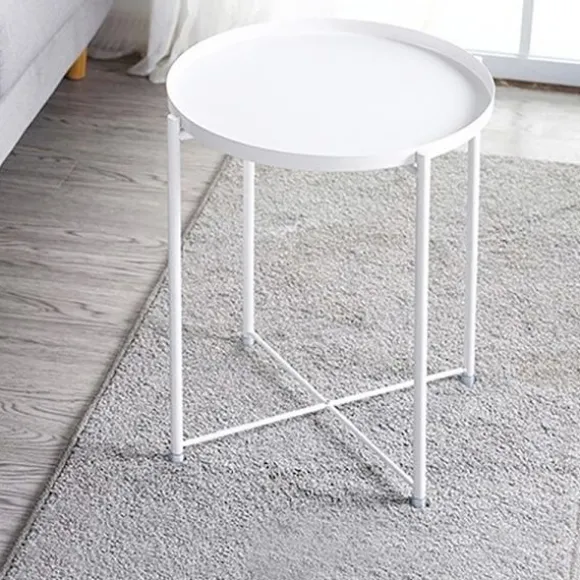 Rundt sidebord i pulverlakeret metal 44 cm - Hvid