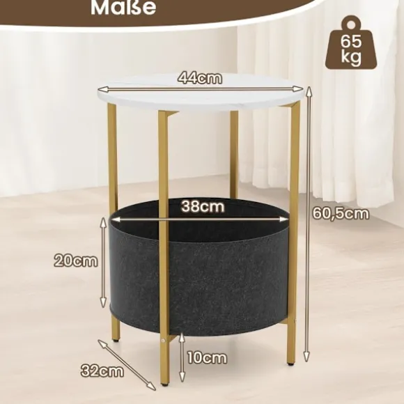 Rundt sidebord med aftagelig filtkurv og metalstel
