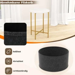 Rundt sidebord med aftagelig filtkurv og metalstel