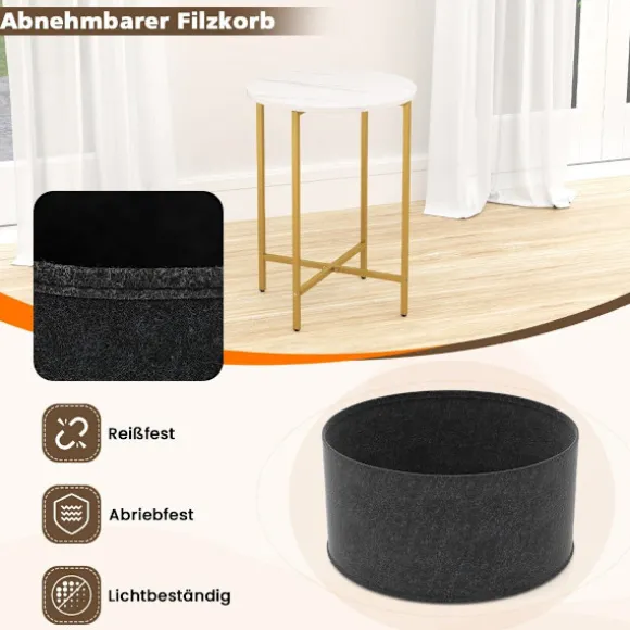 Rundt sidebord med aftagelig filtkurv og metalstel