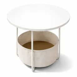 Rundt sidebord med opbevaringskurv – metalstel