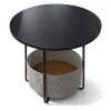 Rundt sidebord med opbevaringskurv, metalstel