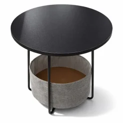 Rundt sidebord med opbevaringskurv, metalstel