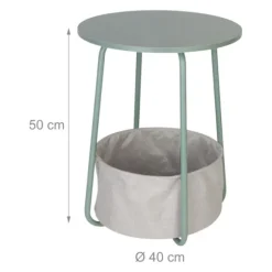 Rundt sidebord med stofkurv