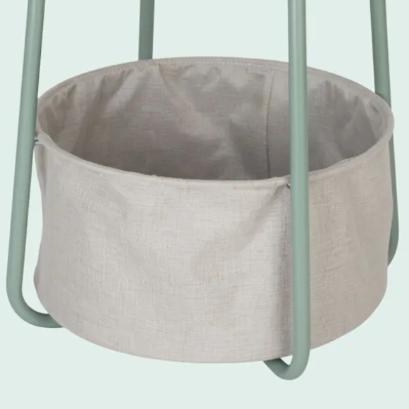 Rundt sidebord med stofkurv
