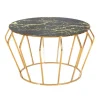Rundt sofabord, guldmetal og glasplade, 78x44,5 cm
