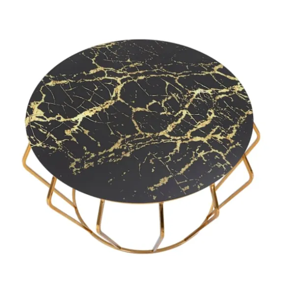Rundt sofabord, guldmetal og glasplade, 78x44,5 cm