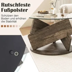 Rundt sofabord i glas, 81 cm, bordplade i hærdet glas