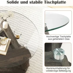Rundt sofabord i glas, 81 cm, bordplade i hærdet glas