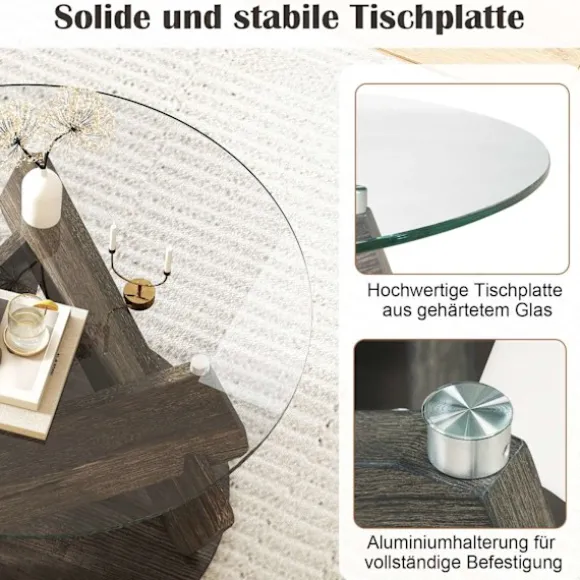Rundt sofabord i glas, 81 cm, bordplade i hærdet glas
