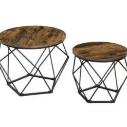 Rundt sofabord i ét stykke, sidebord, sofabord, moderne stil, aftagelig bakke, stålramme, egnet til stue - Rustik brun og sort