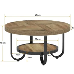 Rundt sofabord i træ og metal 79cm / sofabord rundt / stuebord