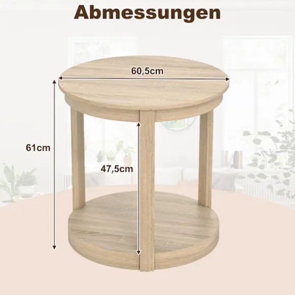 Rundt sofabord med 2 etager, ben af ​​gummitræ