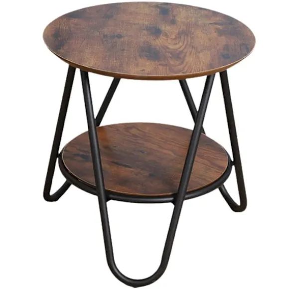 Rundt sofabord med hylde 40 cm MDF/metal, rustik træfarve