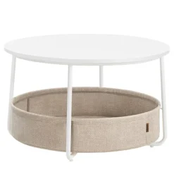 Rundt sofabord med opbevaringskurv - hvid/beige