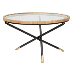 Rundt sofabord, sort metal og rotting, 80 cm
