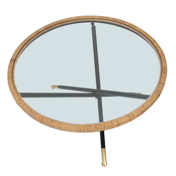 Rundt sofabord, sort metal og rotting, 80 cm